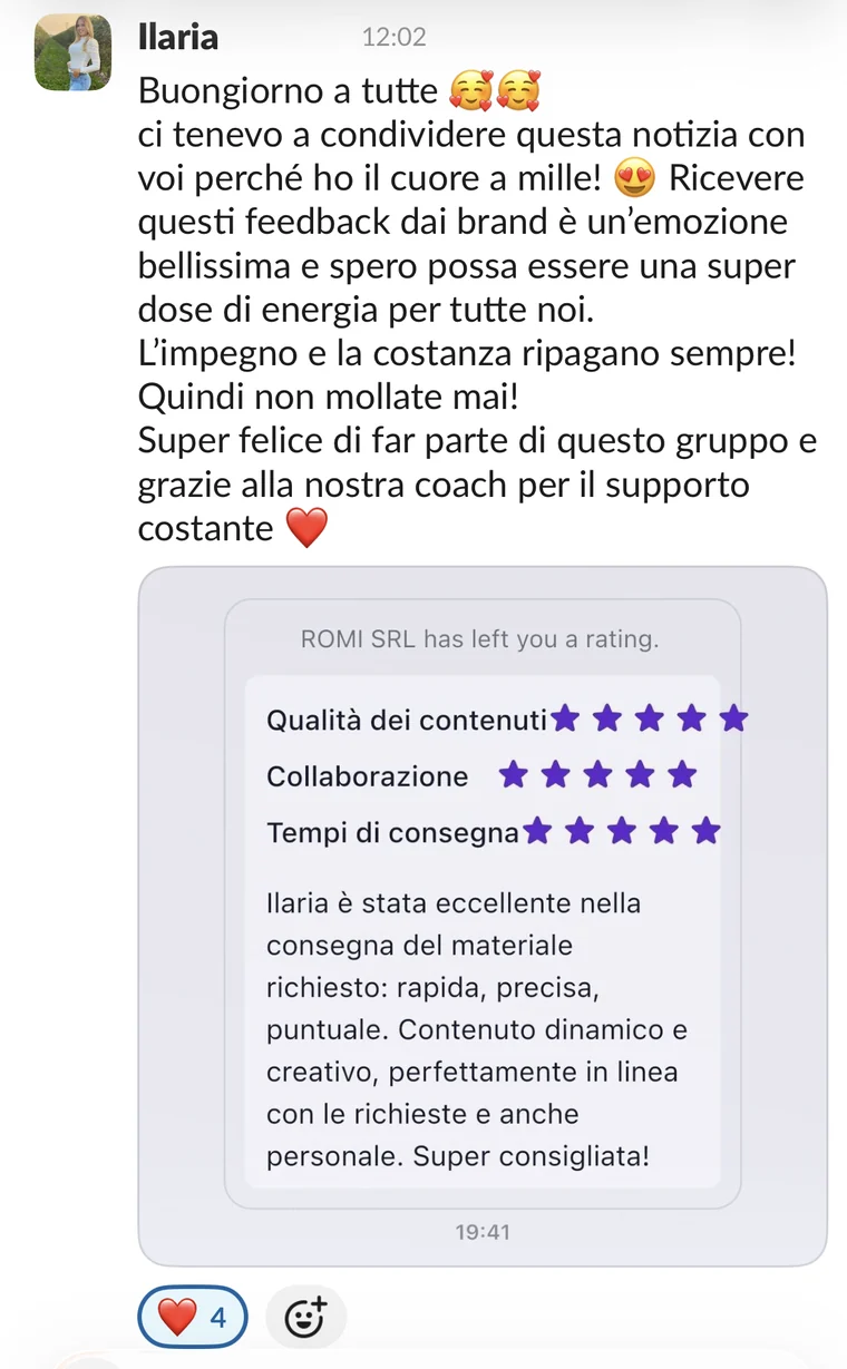 Messaggio di Ilaria nel canale #win: 5 stelle piene dal brand, su tutti e tre i voti